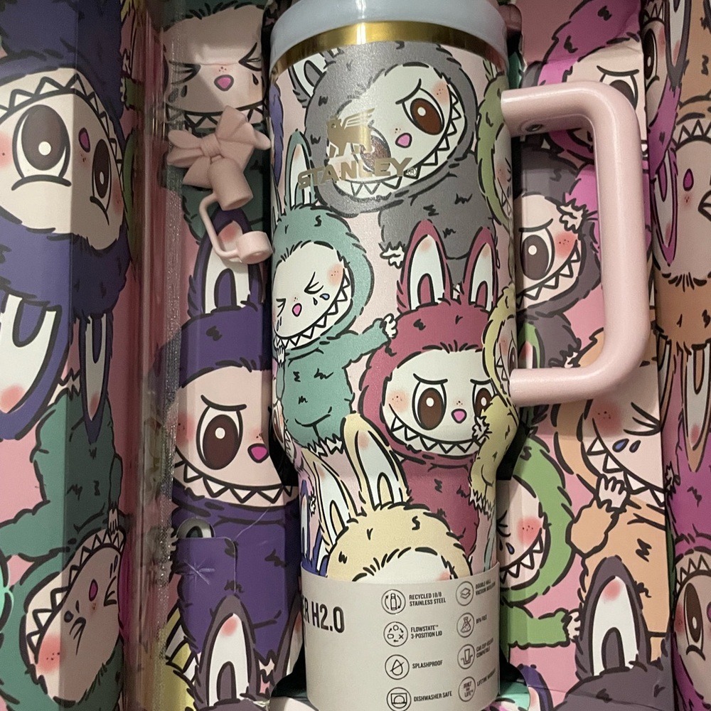 Stanley x Labubu The Monsters Colorful Tumbler w/Handle, Straw, Pink Bow Cover